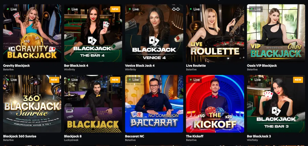 Live Dealer Games section at Sloty